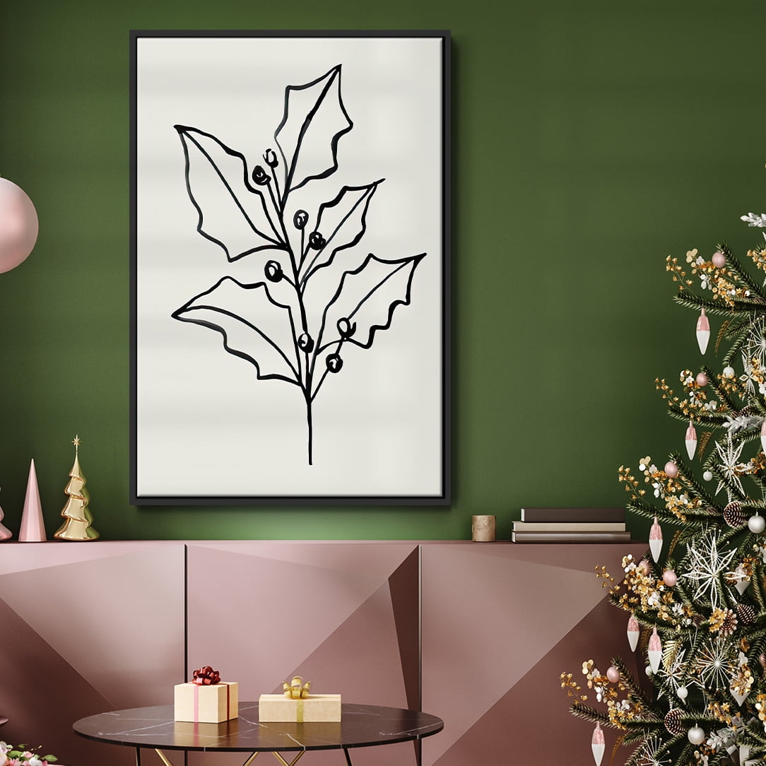 Evergreen Ink I - Framed Gallery Wrapped Holiday Canvas - 27 x 41 - Black Frame