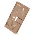 thumbnail image 1 of ZHAOCHENG Cartera de cuero con hojas largas y doble pliegue para mujer, tarjetero, monedero con cremallera y hebilla, elegante cartera de mano para mujer, color caqui, 1 of 5