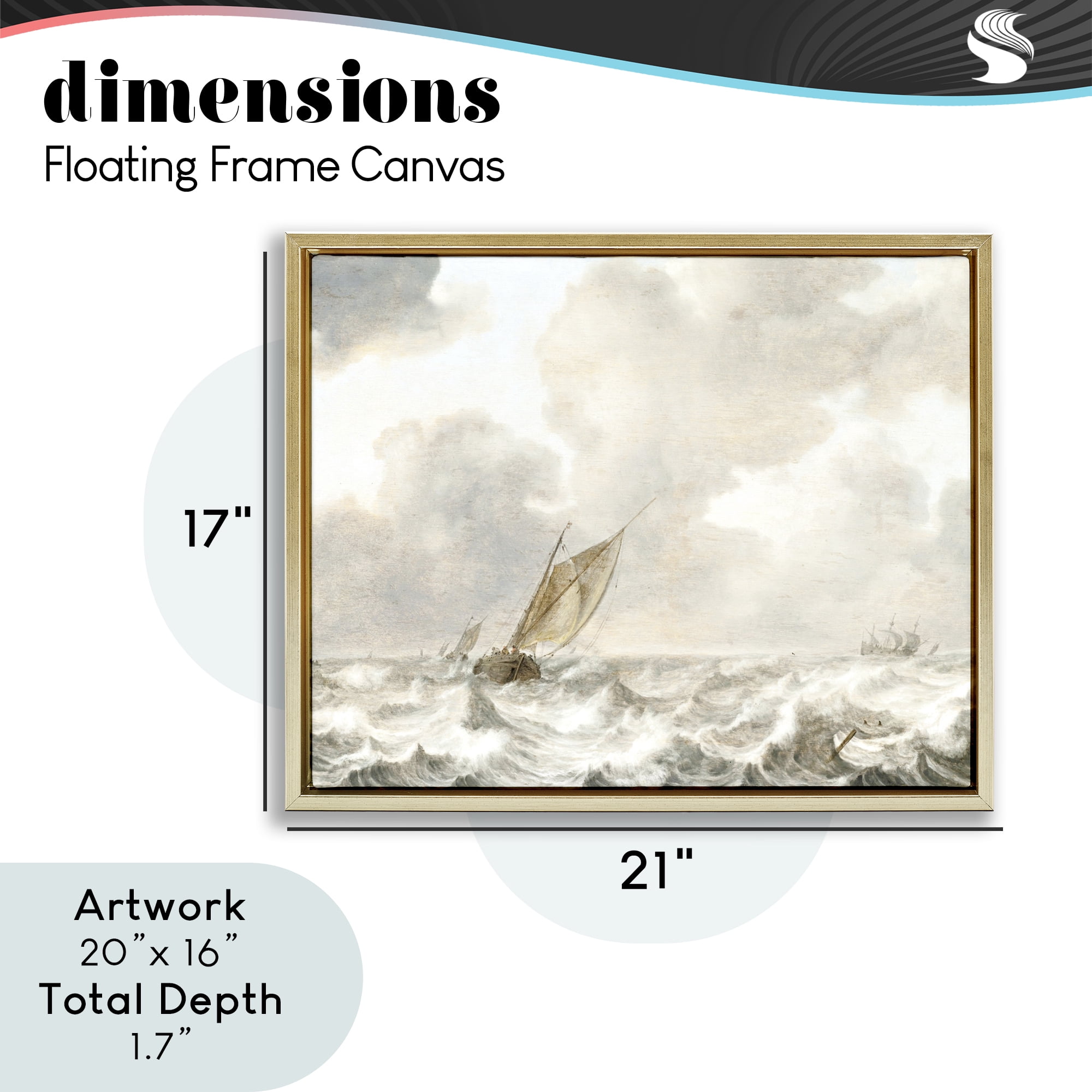 Stupell Industries Vintage Stormy Seas Gold Framed Floater Canvas Wall Art, design by Leah Straatsma