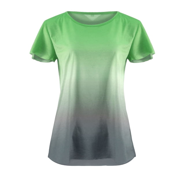 Gibobby Blusas Manga Larga Para Mujer Camiseta de manga corta suelta 3D de manga corta grande con estampado de verano para mujer(Verde, XXL)
