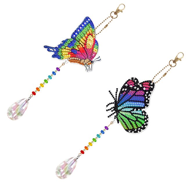Ounissouiy 2 piezas adultos niños pintura de diamantes de imitación portátil llavero de punto de cruz DIY Kit llavero artesanía Artesanía RHY005