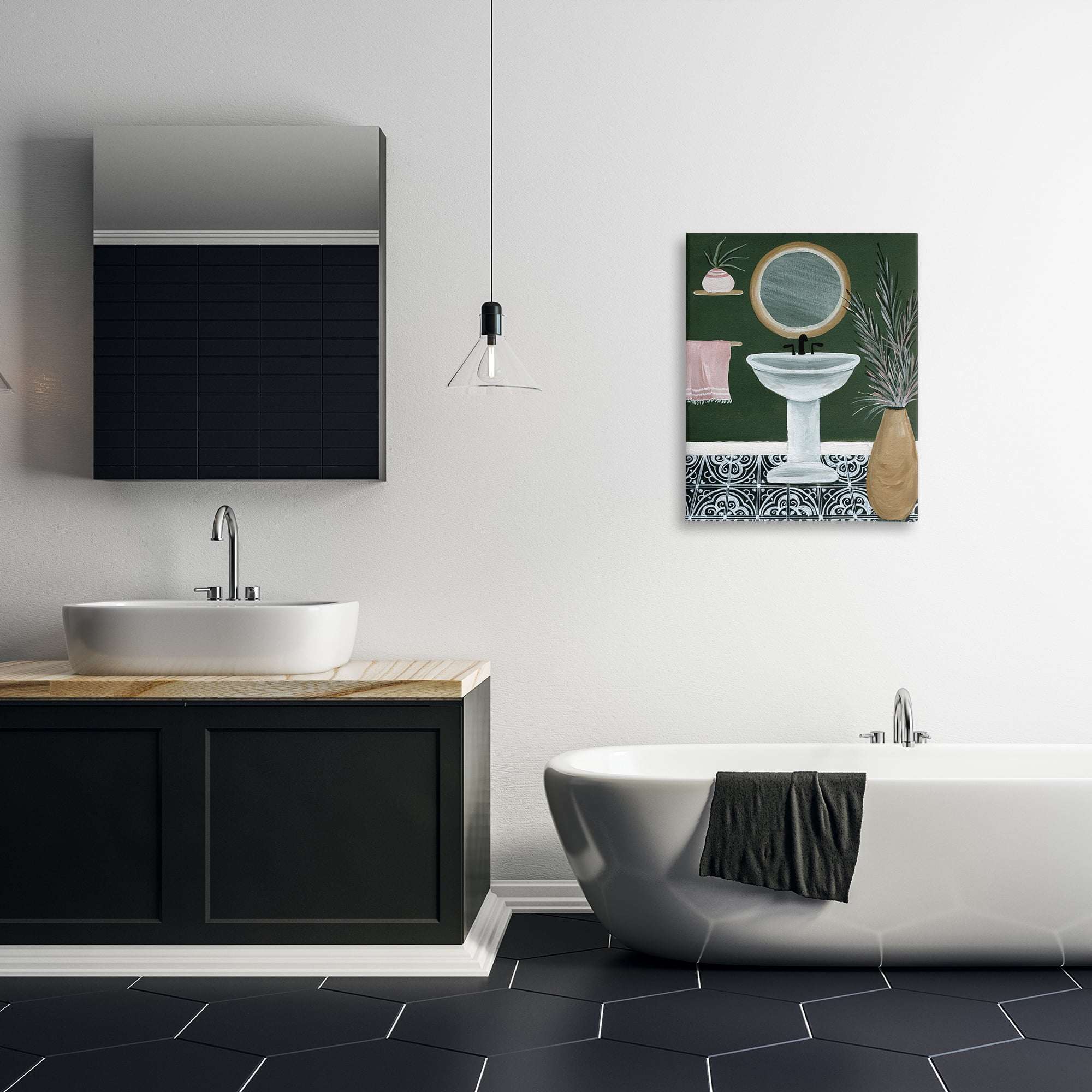 Stupell Industries Chic Green Bathroom Typography Painting Gallery Wrapped Canvas Art Print Wall Art, 24 x 30