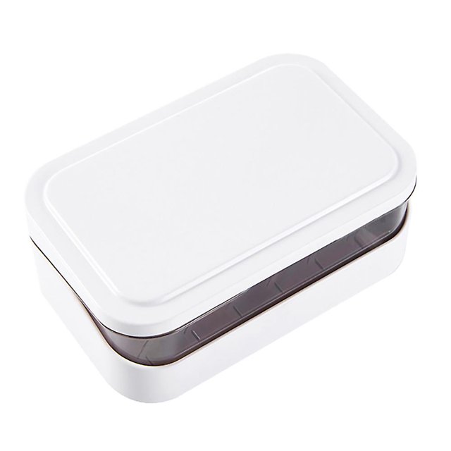 Jabonera con tapa extraíble y bandeja de goteo, jabonera portátil, jabonera rectangular de viaje para baño, blanco, 8*13,2*5cm