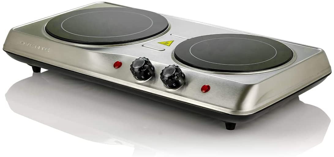 1700W Double Hot Plate Electric Countertop Infrared Stove 6.5 & 7 Inch Silver 