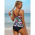thumbnail image 6 of Attraco Two Pieces Tankini Set For Women Retro Vintage Flower Print V Neck High Waist Swimsuit, 6 of 6