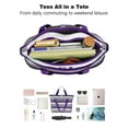 thumbnail image 4 of Women's Large Tote Bag with Zipper - 20L Purple Stripes Travel Beach Weekender Duffle Bag Foldable Teacher Nurse Handbag for Work, Gym Shoulder Bag - Fits 15.6" Laptop, Folds Into Pouch, 4 of 5