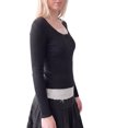 thumbnail image 4 of INSPIRE CHIC Women's Henley Shirts Ribbed Tops Scoop Neck Long Sleeve Contrast Lace Ttim Button Pointelle Front Knit Slim Fit Y2K Casual Going Out Blouses Small Black, 4 of 6