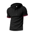 thumbnail image 5 of Men Hooded T Shirt Short Sleeve Top Casual Waffle Tee Summer Pullover Breathable, 5 of 11