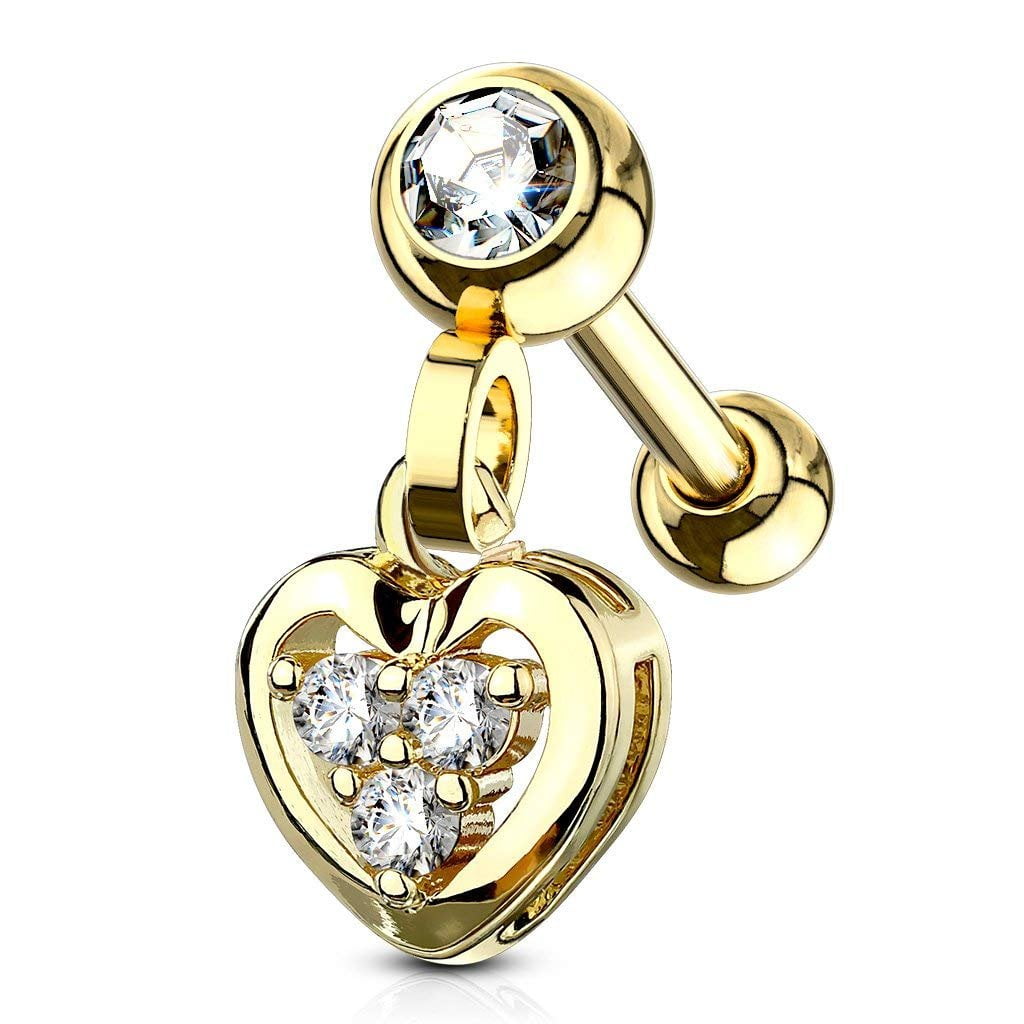 MoBody 16G Clear CZ Jeweled Ribbon with Dangle Chain Tragus Earring Surgical Steel Cartilage Helix Piercing Stud