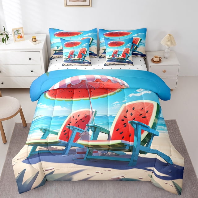 YST Watermelon Tropical Fruit Bedding Set, 7-Piece, Kids, Ocean Wave, Full