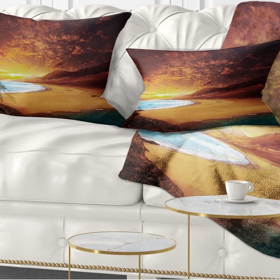 Designart Cofete Beach Fuerteventura - Landscape Printed Throw Pillow - 12x20