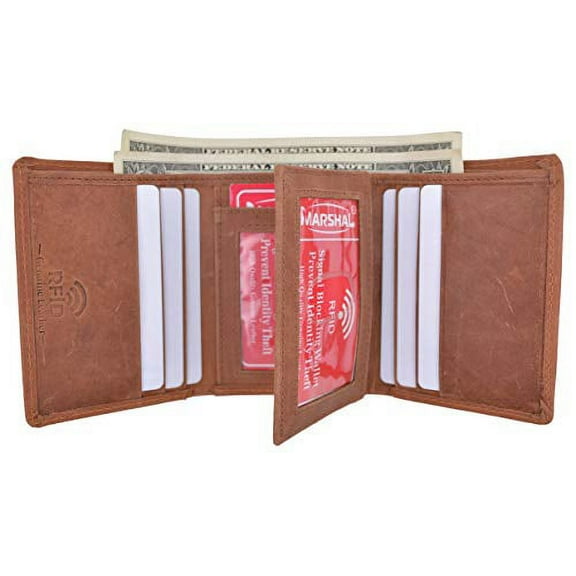 RFID Blocking Mens Vintage Soft Genuine Leather Classic Style Trifold Wallet