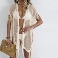 thumbnail image 2 of Tqyyweavej Women's Crochet Swim Cover Up Hollow Out V Neck Free Size Beach Cover Up Solid Color Short Sleeve Swimsuit Coverup for Women with Tassels, 2 of 7