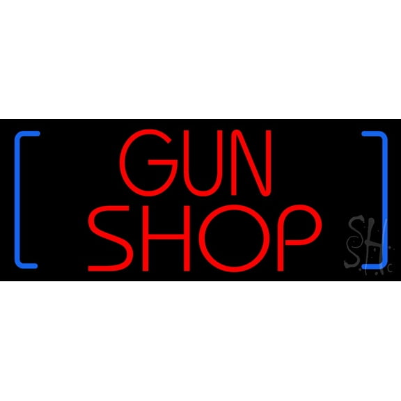 Red Gun Shop LED Neon Sign 13 x 32 - inches, Black Square Cut Acrylic Backing, with Dimmer - Bright and Premium built indoor LED Neon Sign for Defence Force.