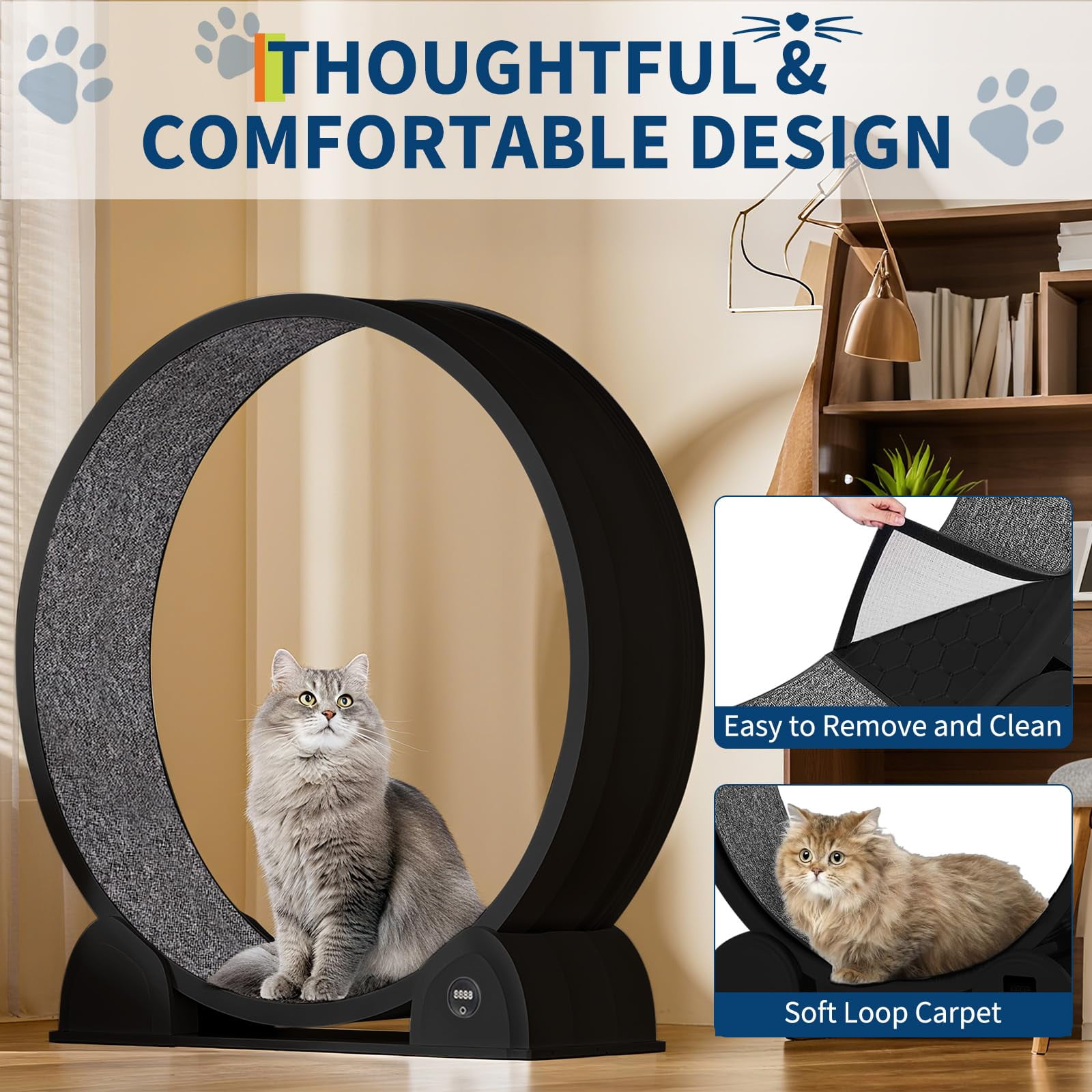 Cat Exercise Wheel for Indoor Cats, Fast Cat Wheel 45'' Quiet Cats Treadmill with Pedometer, Pet Running Wheels for Weight Loss and Health Black
