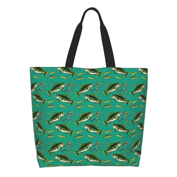 Balery Bass Fish Bolsa Tote Estilo Estético con Cremalleras, Bolsa de Hombro, Bolsa de Compras Grande y Plegable
