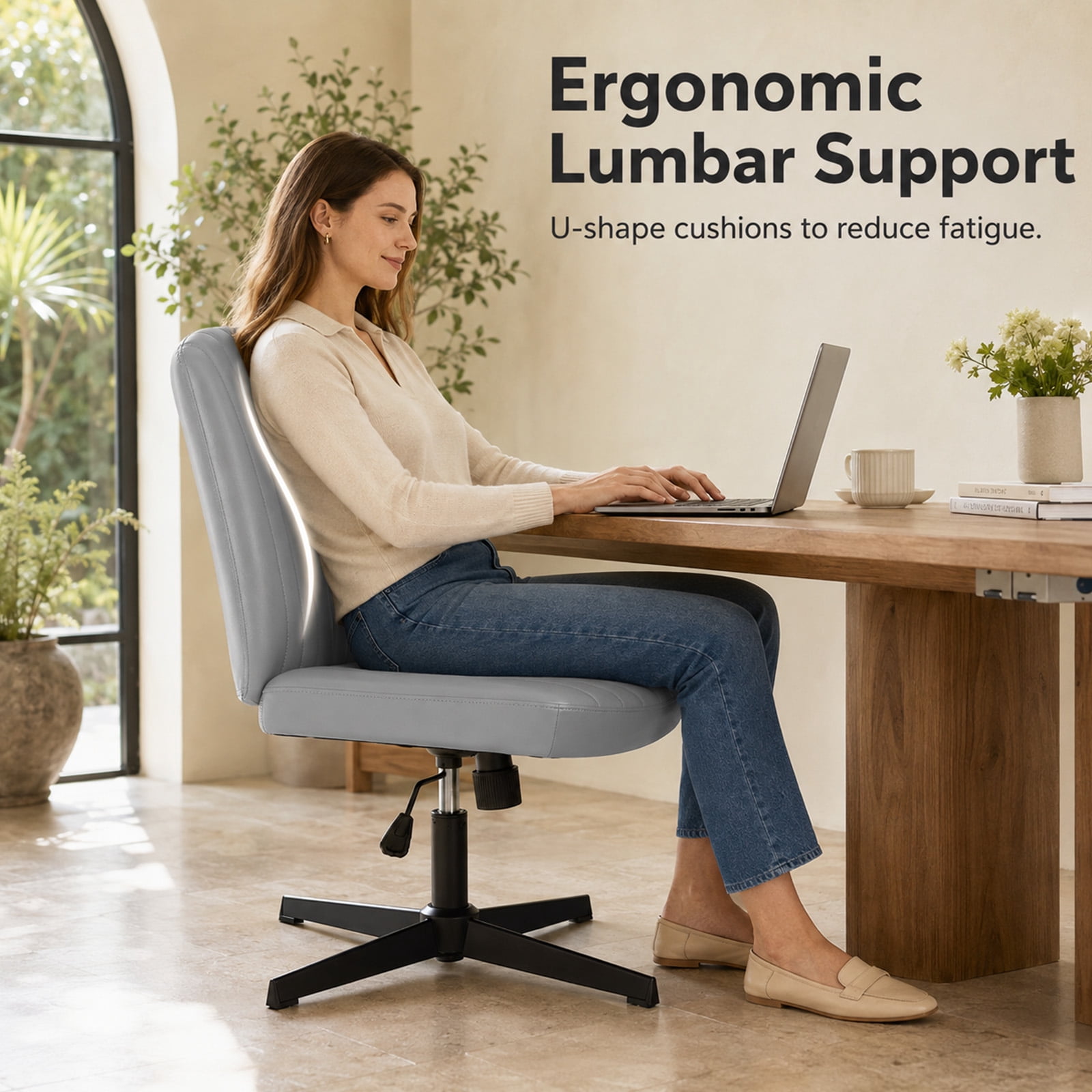 Alvantor Criss Cross Office Chair, No Wheels Armless Swivel, Wide Seat Criss Cross Chair for Home Office & Reading Room