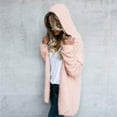 thumbnail image 3 of TQWQT Womens Fuzzy Fleece Open Front Hooded Long Cardigan Jackets Sherpa Outerwear Coats Pink L, 3 of 6