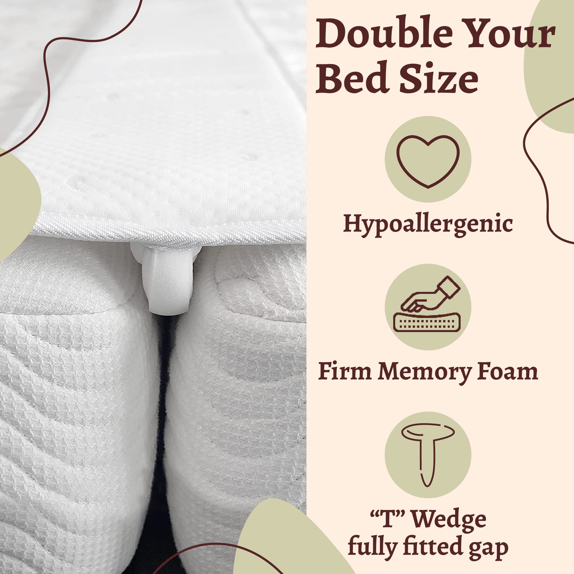 Continental Sleep, 80” Bed Bridge Pad, Twin XL to King Mattress Converter Kit, Gap Filler for Adjustable Mattresses, Good for Guests Stay Overs & Family Room, White