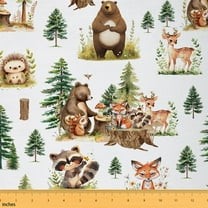 Feelyou Cartoon Bear Fox Fabric by the Yard 5 Yards, Jungle Animal Room Decor Fabric by the Yard, Teens Boys Girls Kids Fabric for Sewing, Microfiber Bedroom Decor