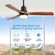 52Ceiling Fan with Light and Remote 3 Solid Wood Blades Ceiling Fan with 6-Speed Reversible DC Motor