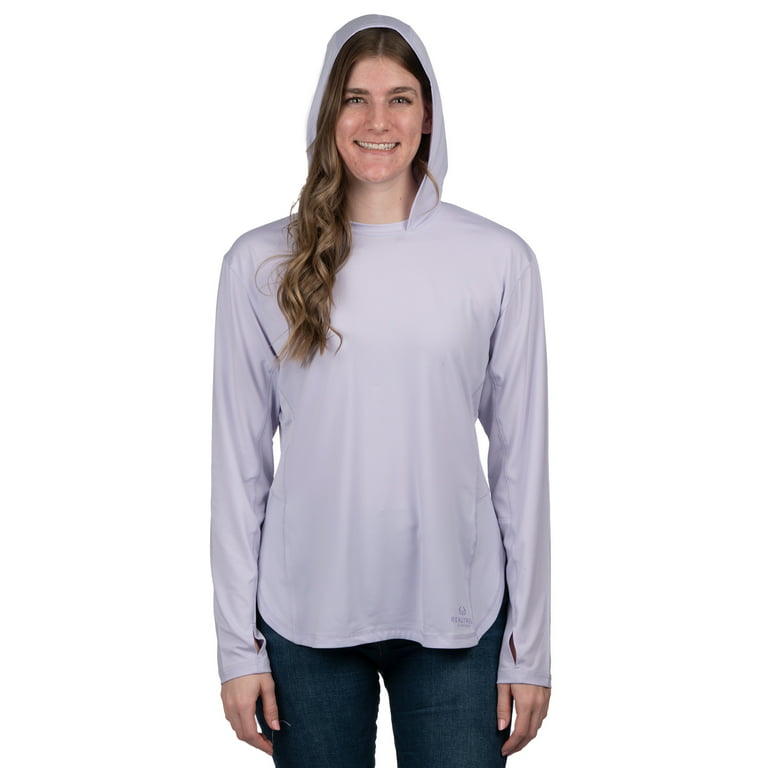 Realtree Ladies Long Sleeve Jersey Recycled Polyester UPF Scent Control  Lilac Hooded Fishing Shirt- XL 