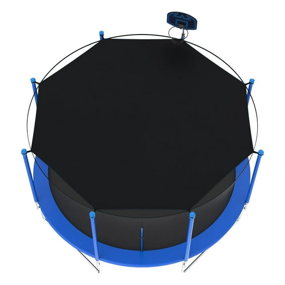 12FT Trampoline Shade Cover for Straight Pole Round Trampolines Sun Protection Canopy UV Blocking Sunshade for 8 Poles Easy to Install for Outdoor Backyard Playground Black Cover Only