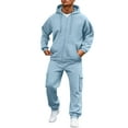 thumbnail image 3 of Hearthz Men's Sweatshirt Suit 2 Piece Outfit Zip Up Fleece Jogging Suit Hooded Set Winter Mens Sweat Suits, 3 of 10