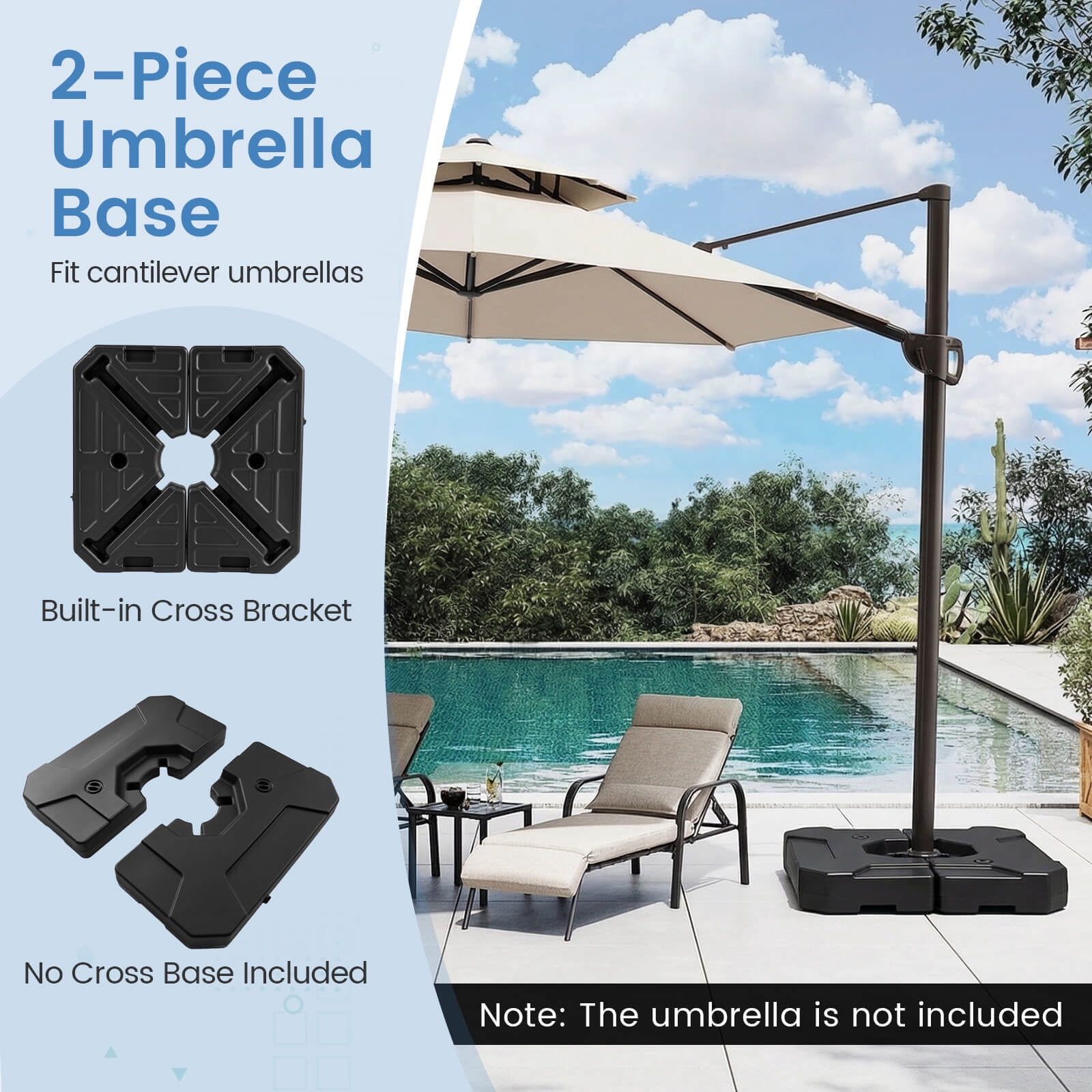 Costway 274 LBS Cantilever Patio Umbrella Base with Handles, Weighted Base for Outdoor
