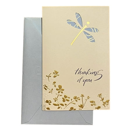 Sympathy Greeting Card for Loved Ones, Family and Friends - Thinking of You - Deluxe, Tipped Insert, Textured Paper, Laser Cut, Foil Accents; flower, dragonfly