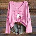 thumbnail image 2 of Women's Cancer Pink Ribbon Graphic Tshirts Plus Size Trendy Letter Printed Long Sleeve Fall Tops Ladies Causal Loose Fit V Neck Tees Pink02 M, 2 of 3