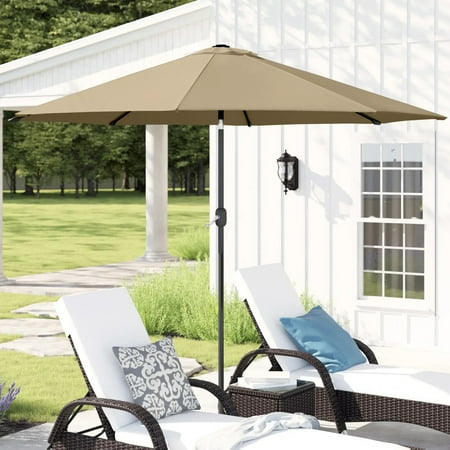 Barton 9ft Outdoor Patio Umbrella Round Sunshade Canopy UV Resistant Tilt and Crank, Beige