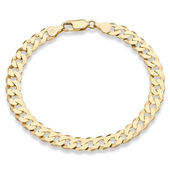 Miabella 18K Gold Over Sterling Silver Italian 7mm Solid Diamond-Cut Cuban Link Curb Chain Bracelet for Men Women, 925 Made in Italy (Length 7 Inches (small))