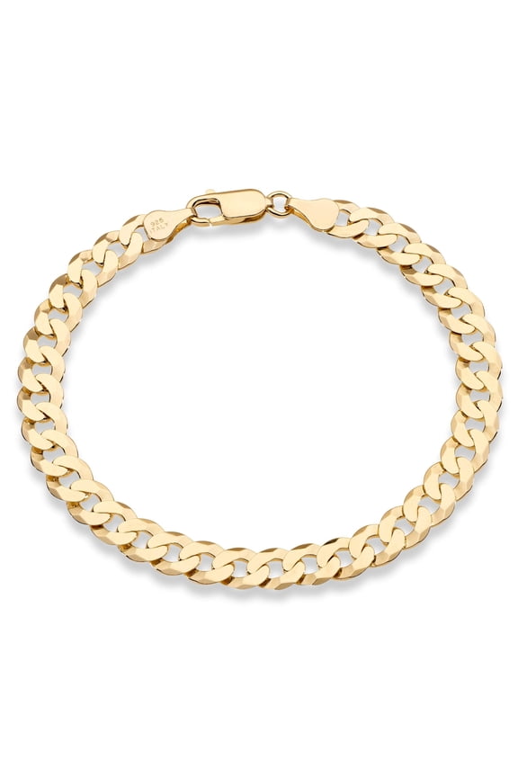 18K Gold Over Sterling Silver Italian 7mm Solid Diamond-Cut Cuban Link Curb Chain Bracelet for Men Women, 925 Made in Italy (Length 7.5 Inches)