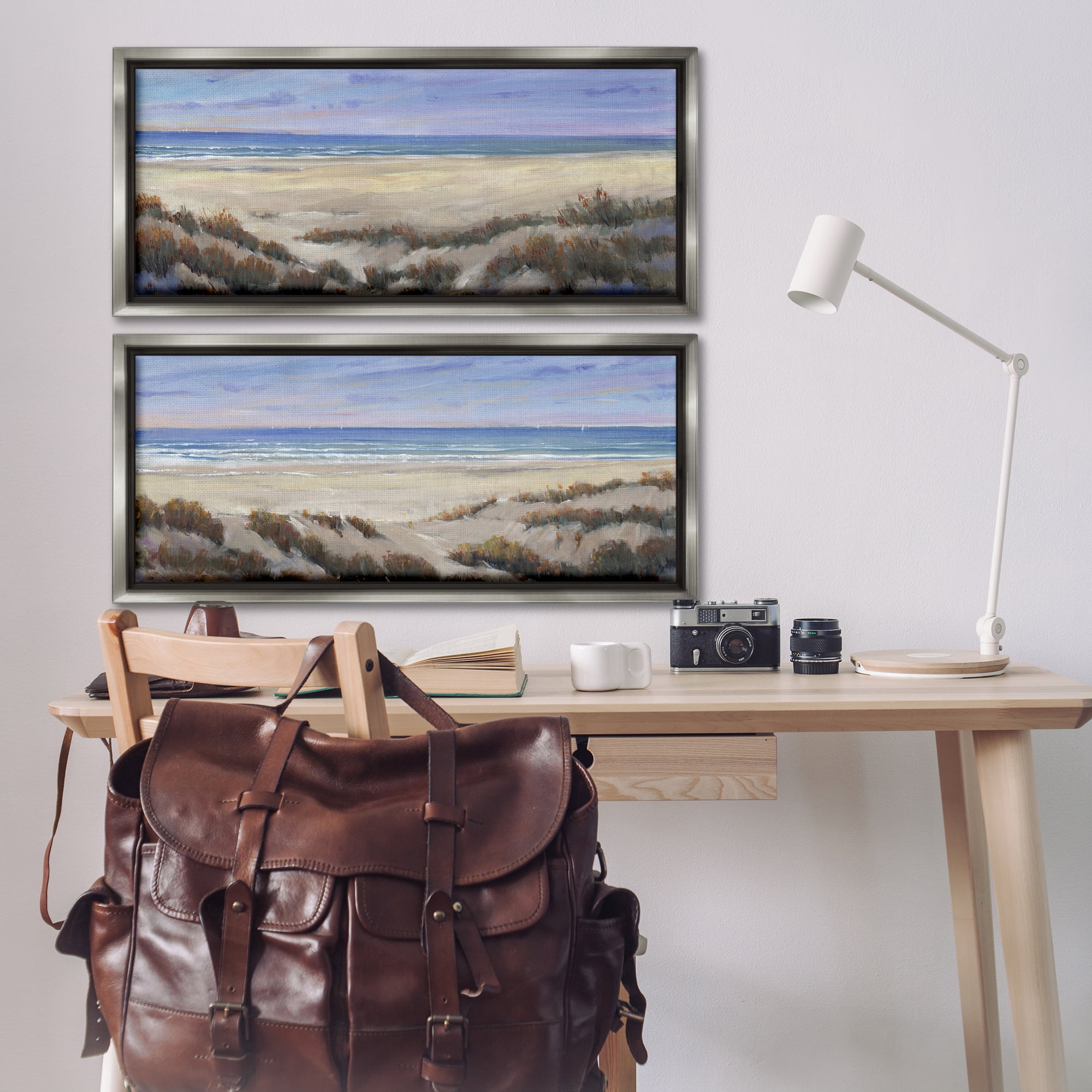 Stupell Industries Coastal Beach Terrain Landscape & Nature Painting Gray Floater Framed Canvas Art Print Wall Art, 25 x 11, Set of 2