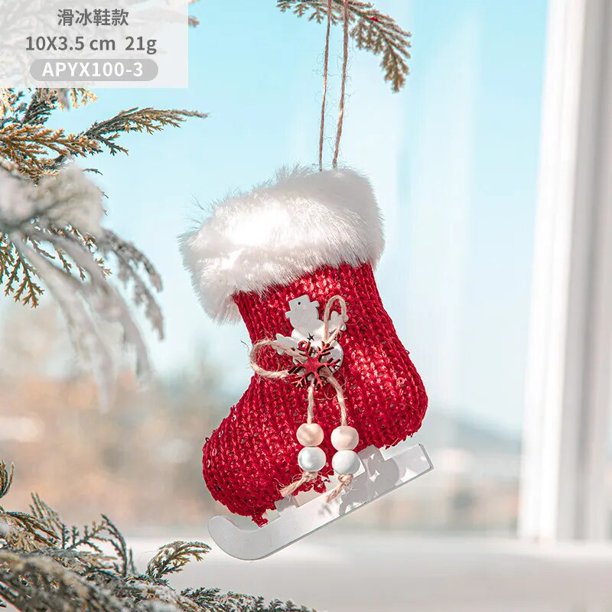 Colgante de Navidad de Año Nuevo, guantes de viruta de madera de felpa, sombrero de Papá Noel, adornos de árbol esponjosos, colgantes, regalo de vestidor de ventana