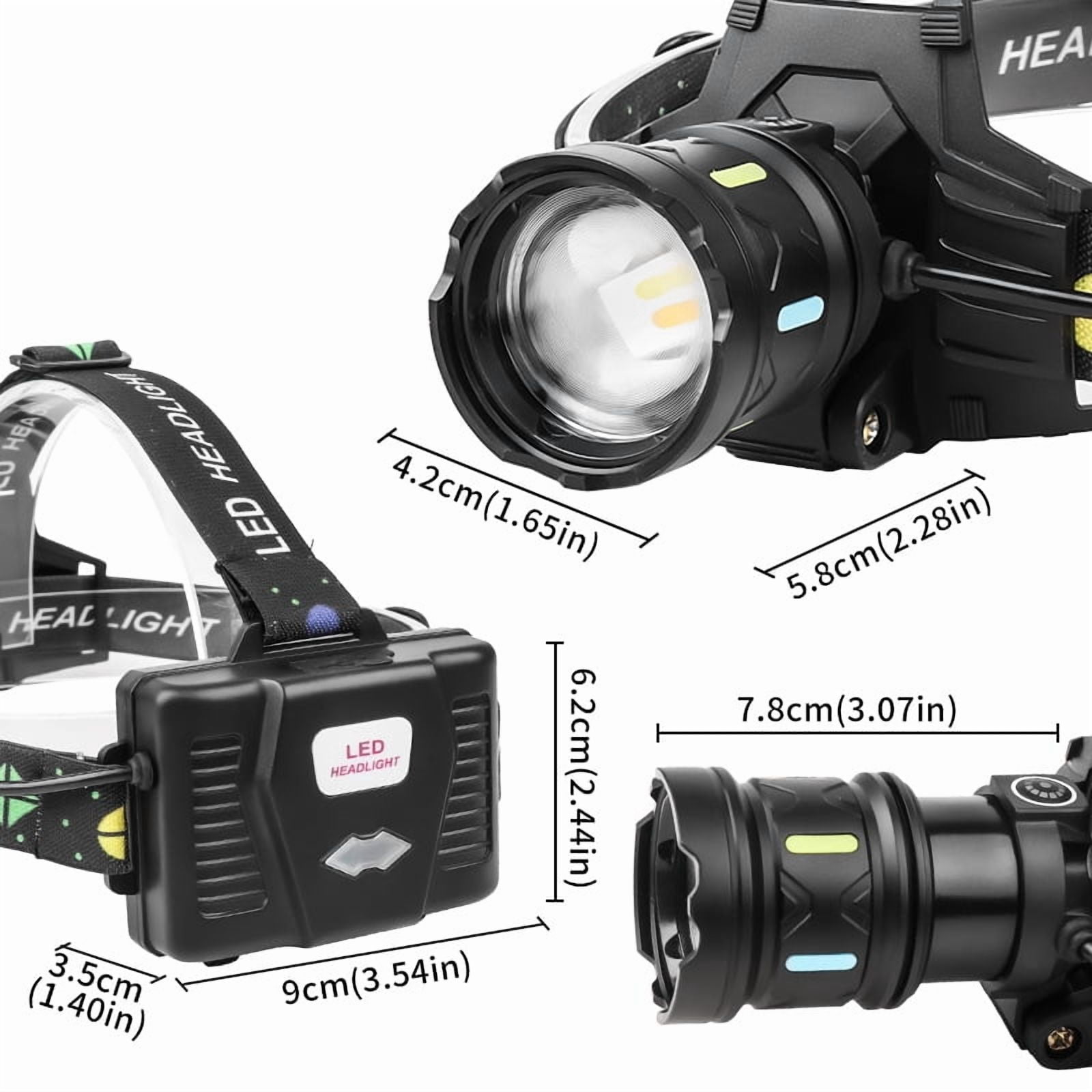 White laser zoom Headlamps, adjustable at 180 degrees, dual light source, outdoor night fishing, strong battery life headlight.