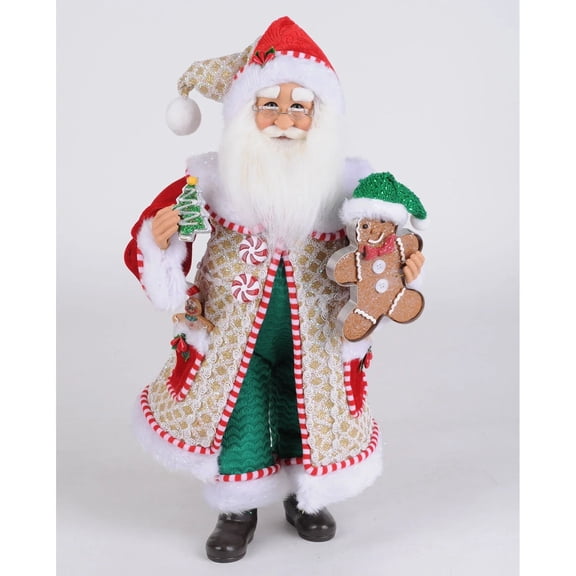 Karen Didion 17" Whimsical Gingerbread Santa Figurine, Festive Christmas Home Decor Piece