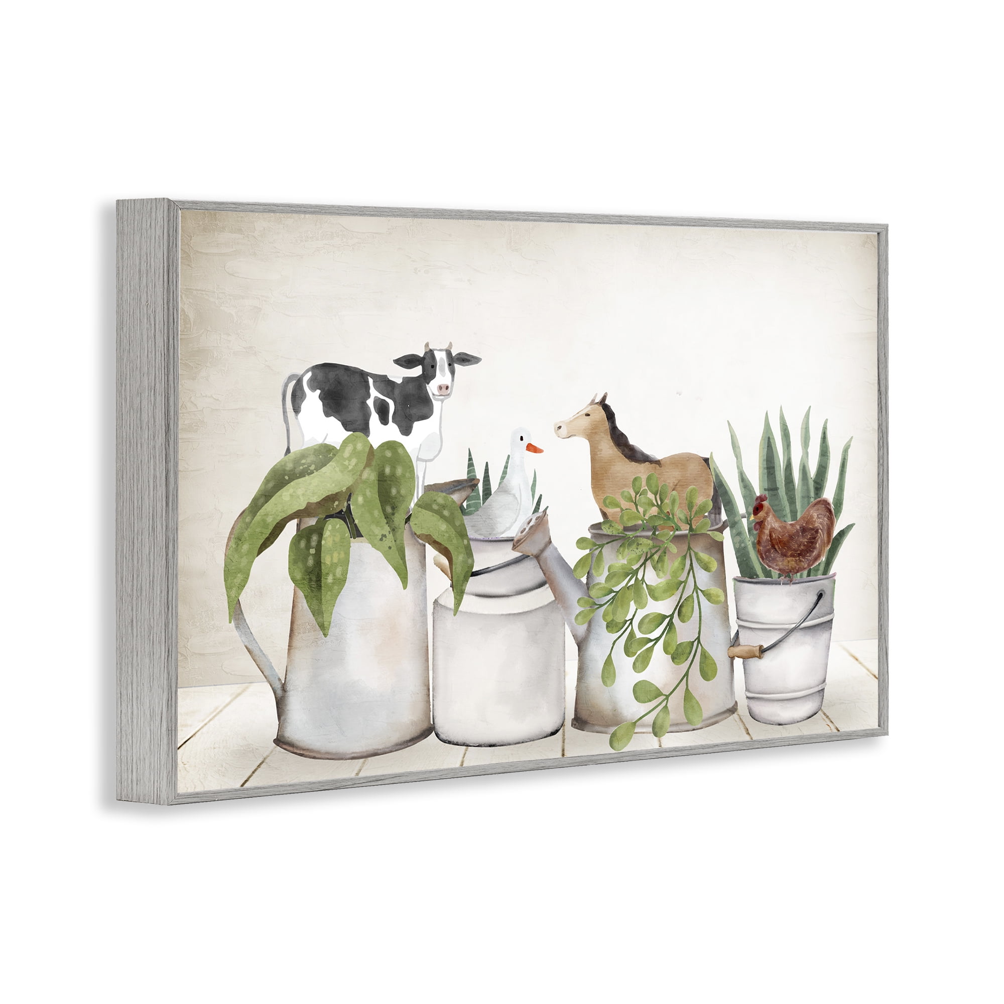 Stupell Industries Tin Farm Animal Plants Botanical & Floral Painting Gray Framed Art Print Wall Art, 18 x 12