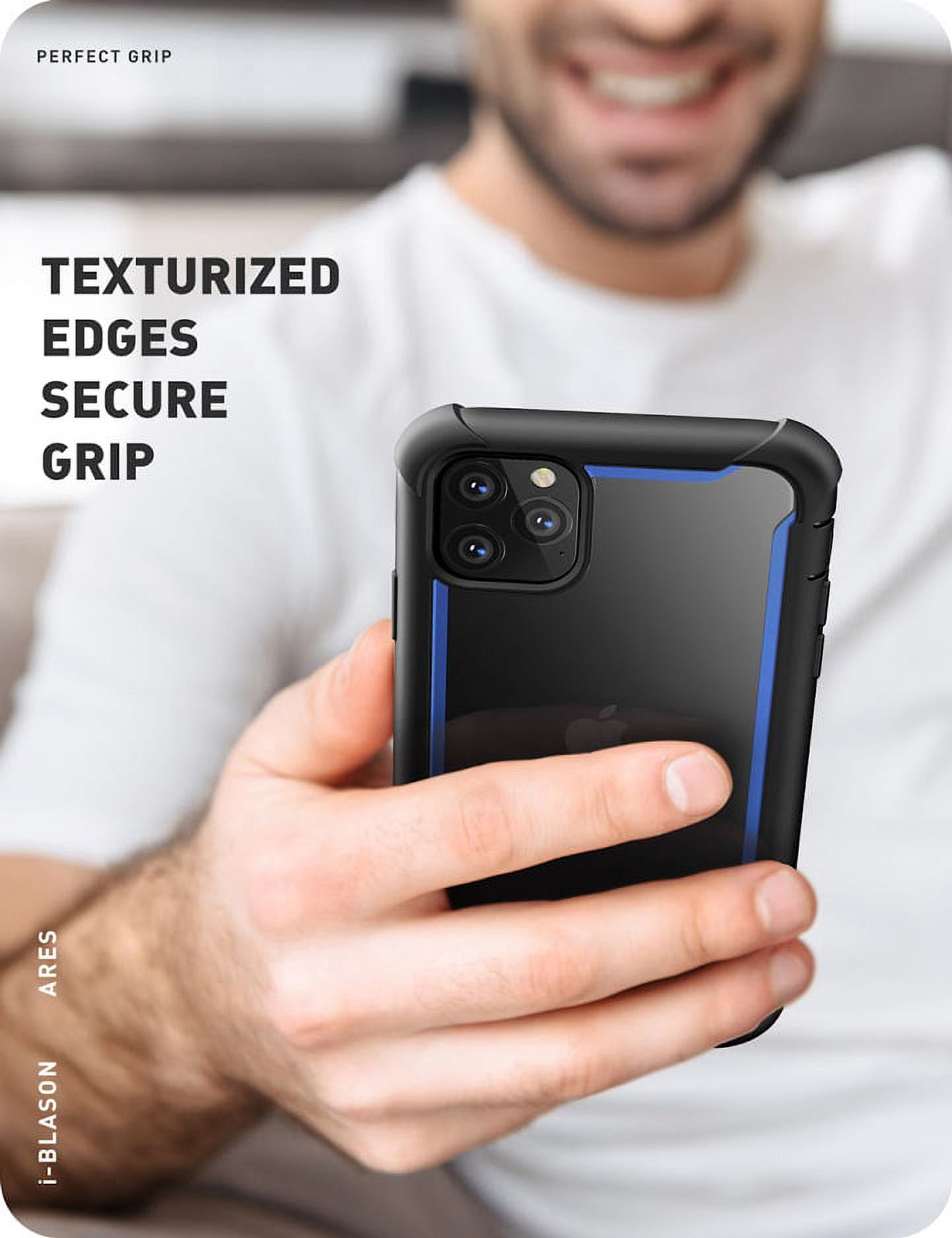 i-Blason Ares Case for iPhone 11 Pro Max 6.5 inch 2019 Release, Dual Layer Rugged Clear Bumper Case with Built-in Screen Protector (Blue)