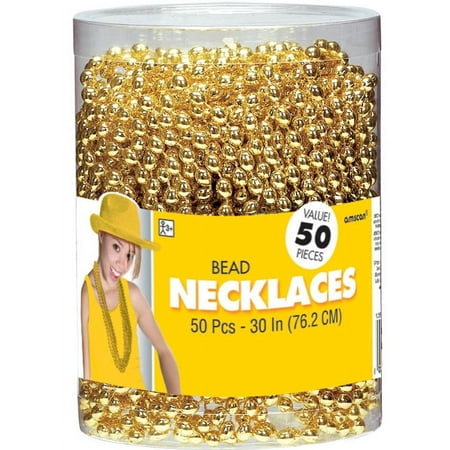 UPC: 0048419947318 | Amscan unisex Metallic Oval Bead Party Necklaces 50 Ct 30 Gold