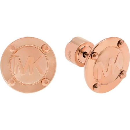 Michael Kors Women's Rose Gold-Tone Stainless Steel Logo Disc Stud Earrings