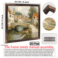 thumbnail image 3 of 8x8 Inch Rustic Farmhouse Wall Art - European Countryside Painting with Stone Village Serene River, Thick Wood Frame, Vintage French Country Landscape Decor for Living Room, Kitchen, Housewarm, 3 of 9
