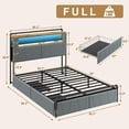 thumbnail image 2 of Full Size Grey Metal Platform Bed Frame with 2 Storage Drawers, Upholstered Headboard, Charging Station, and LED Lights, 2 of 8