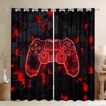 jejeloiu Cartoon Gamepard Black Out Curtains,Teen Video Gamer Curtains Pack of 2 (42x63 Each),Red Black Bedroom Curtains For Boys Kids,Luxury Bedroom Decor