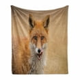 thumbnail image 1 of Fox Soft Flannel Fleece Throw Blanket, Photo of Young Coyote Close up Hungry Carnivore Wildlife Scenery, Cozy Plush for Indoor and Outdoor Use, 70" x 90", Ginger Sand Brown, by Ambesonne, 1 of 5