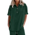 thumbnail image 2 of Tittly Womens Linen Shirt Linen Short Sleeve Shirt Women Linen Blouses for Women Womens Daily Casual Solid Short Sleeve V Neck Shirt Tops Blouse Green, 2 of 9