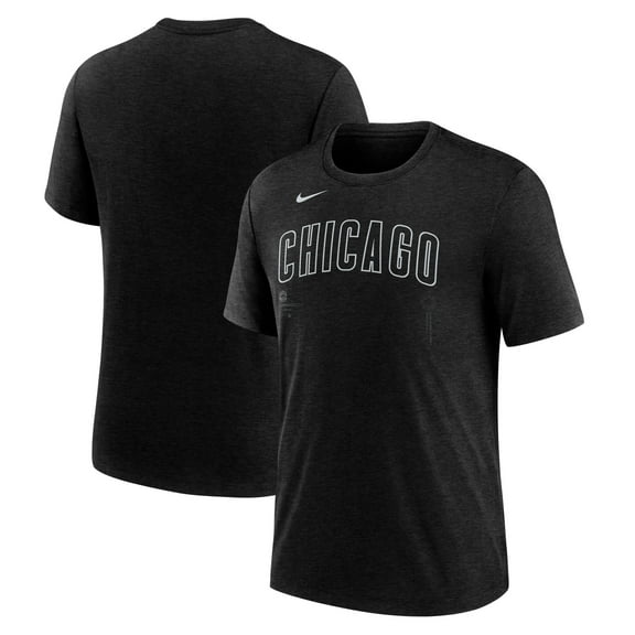Men's Nike Heather Black Chicago Cubs Wordmark Tri-Blend T-Shirt