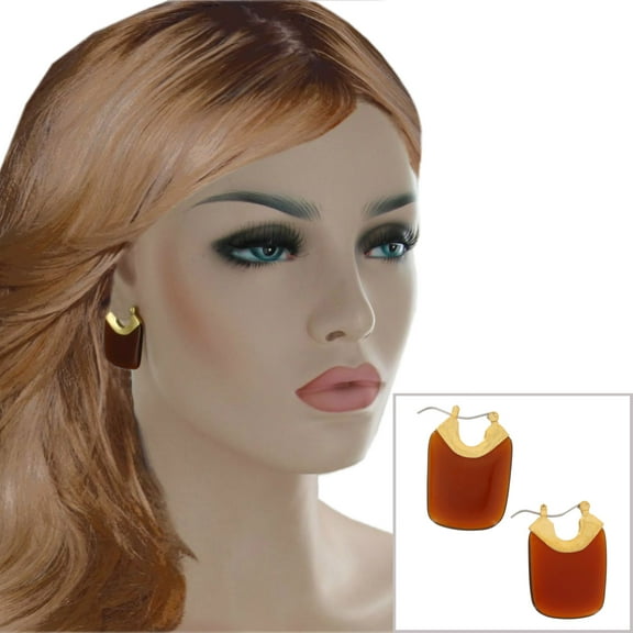 Rectangle Faux Tortoise Lucite Marbled Pierced Earrings Snap Down Ladies Adult Female Women