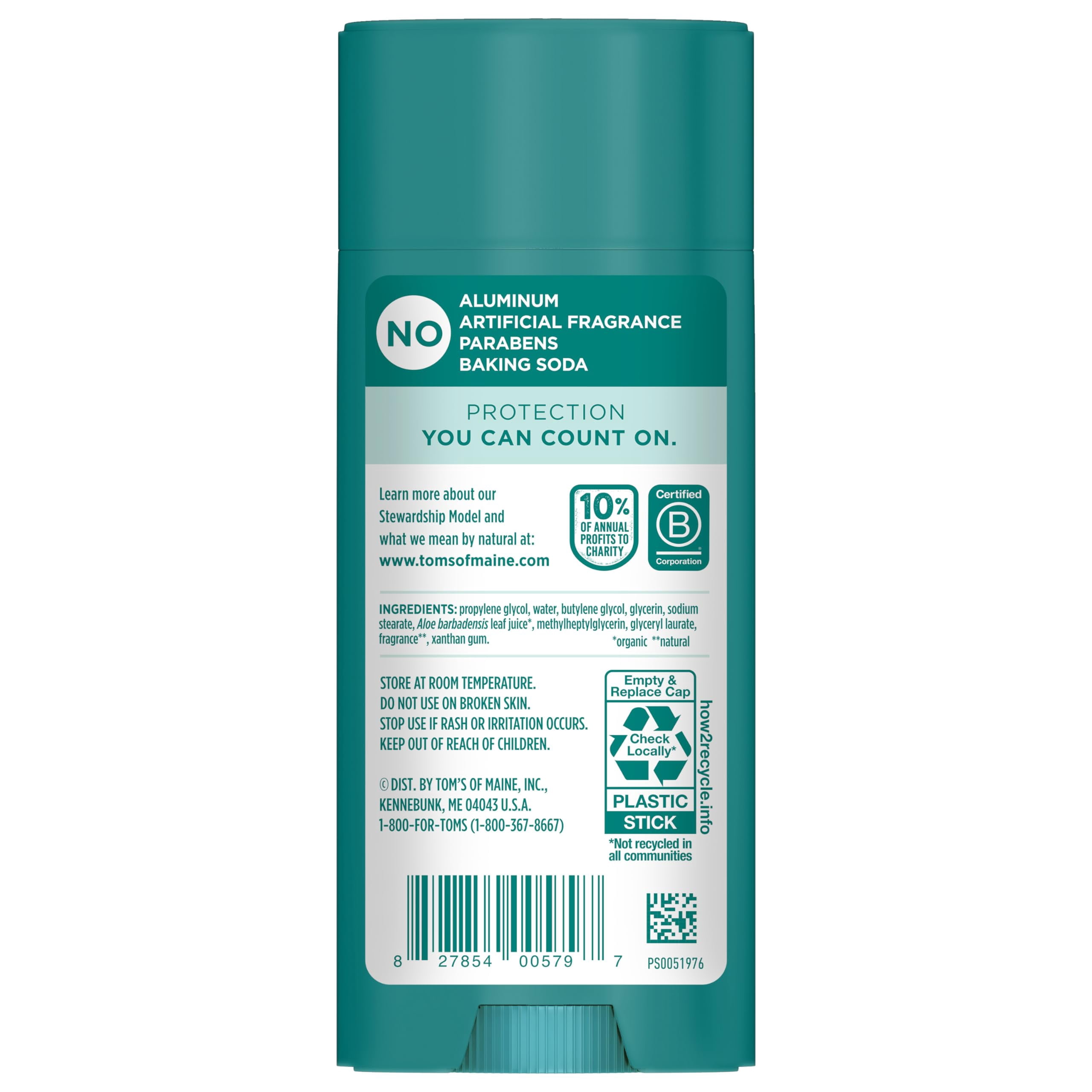 Tom's Of Maine - Deodorant Stick Mountain Spring - Case Of 6 - 3.25 Ounces